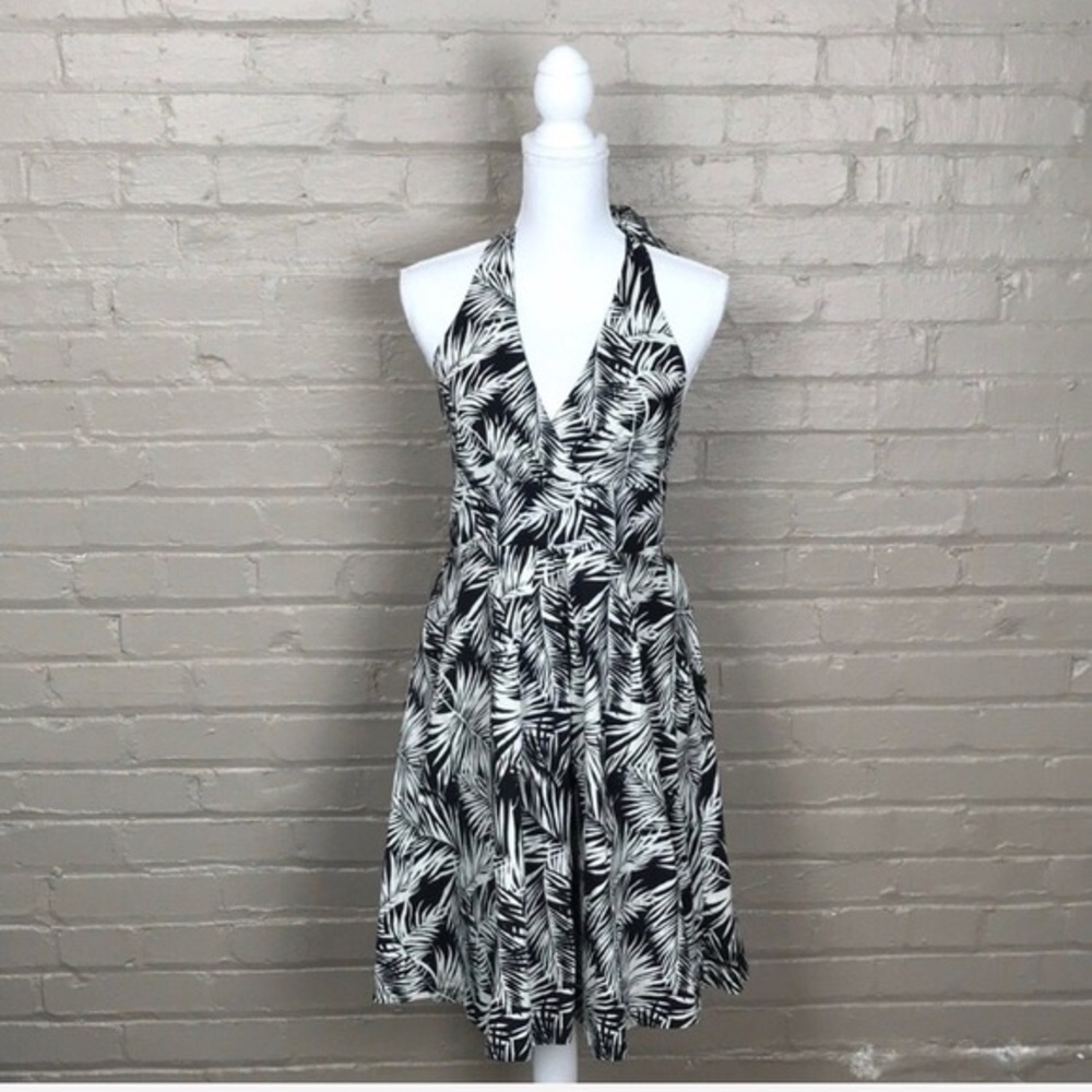 H&M halter leaf plant print dress